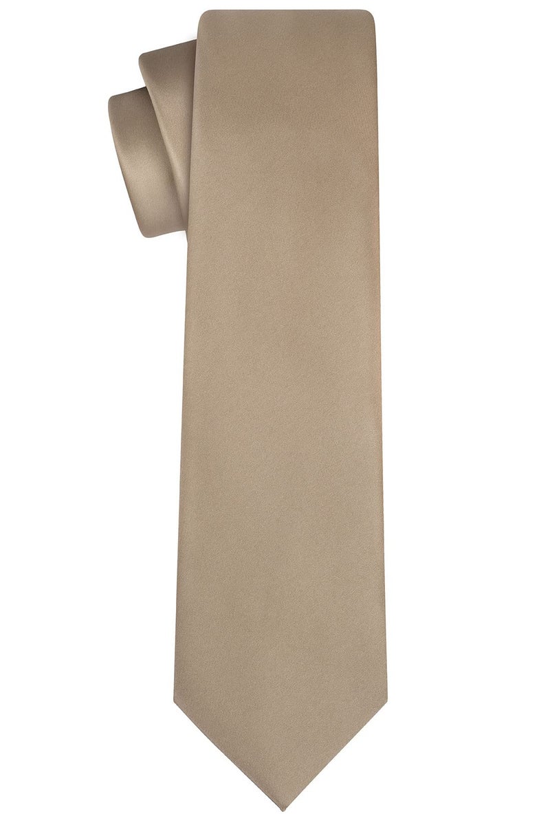 KissTies Mens Tan Ties Dark Sand Solid Satin Tie Necktie + Gift Box - Image 2